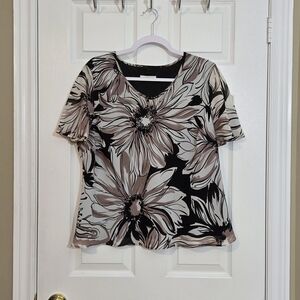 Windsmoor Lined Women's Floral Top ~ Light Brown, Black and White ~ Size 14 ~